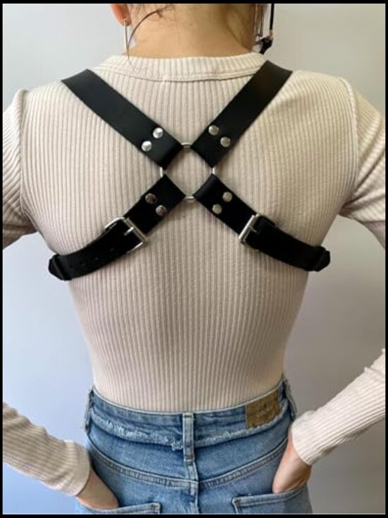 Adjustable Faux Leather Shoulder Harness Punk Gothic Suspender Style Unisex main image 7